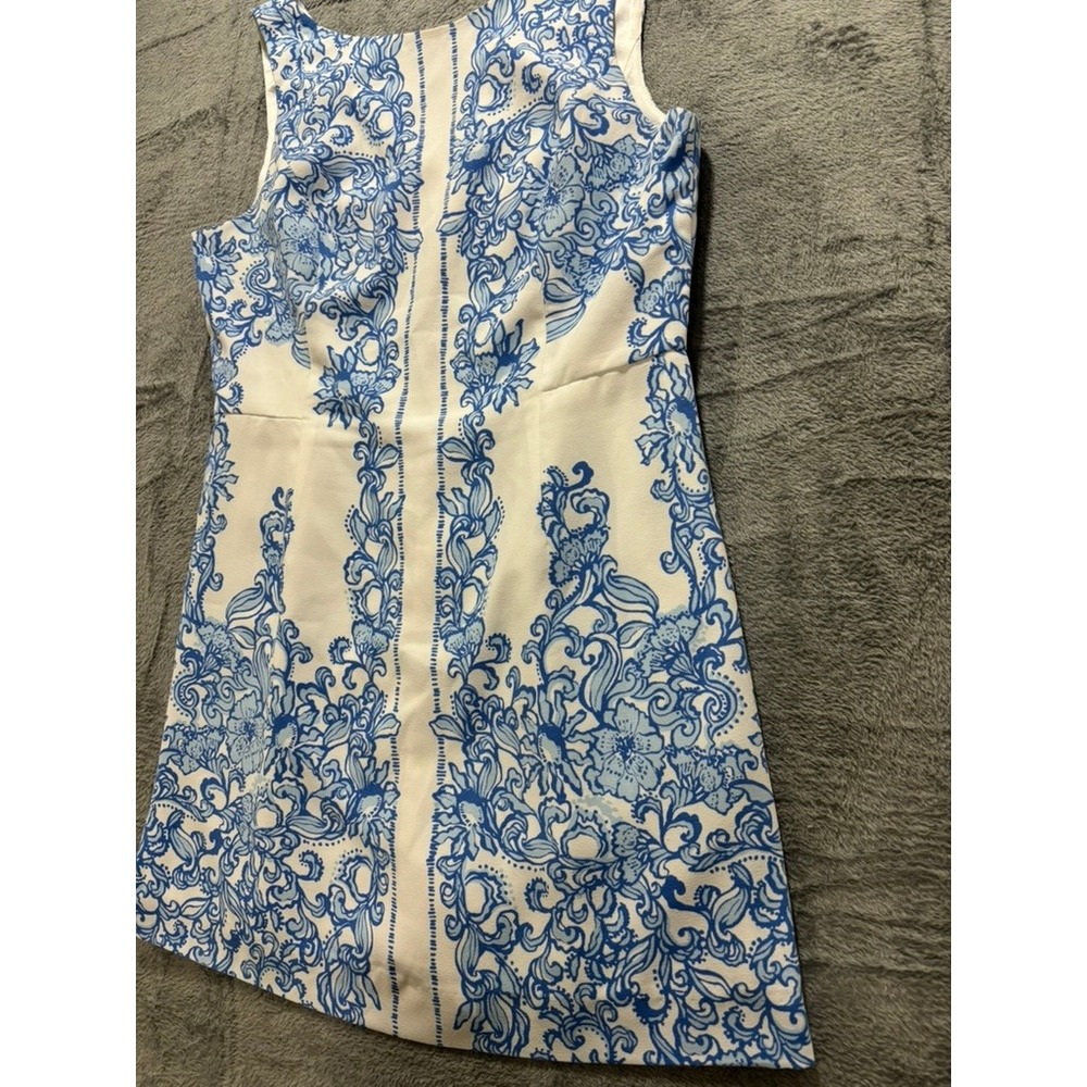 Lilly Pulitzer Dress Womens 12 Blue White Floral Sleeveless A Line Preppy - Picture 4 of 13
